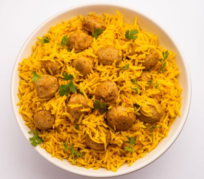 Soya Chunk Pulav or soy vadi pilaf